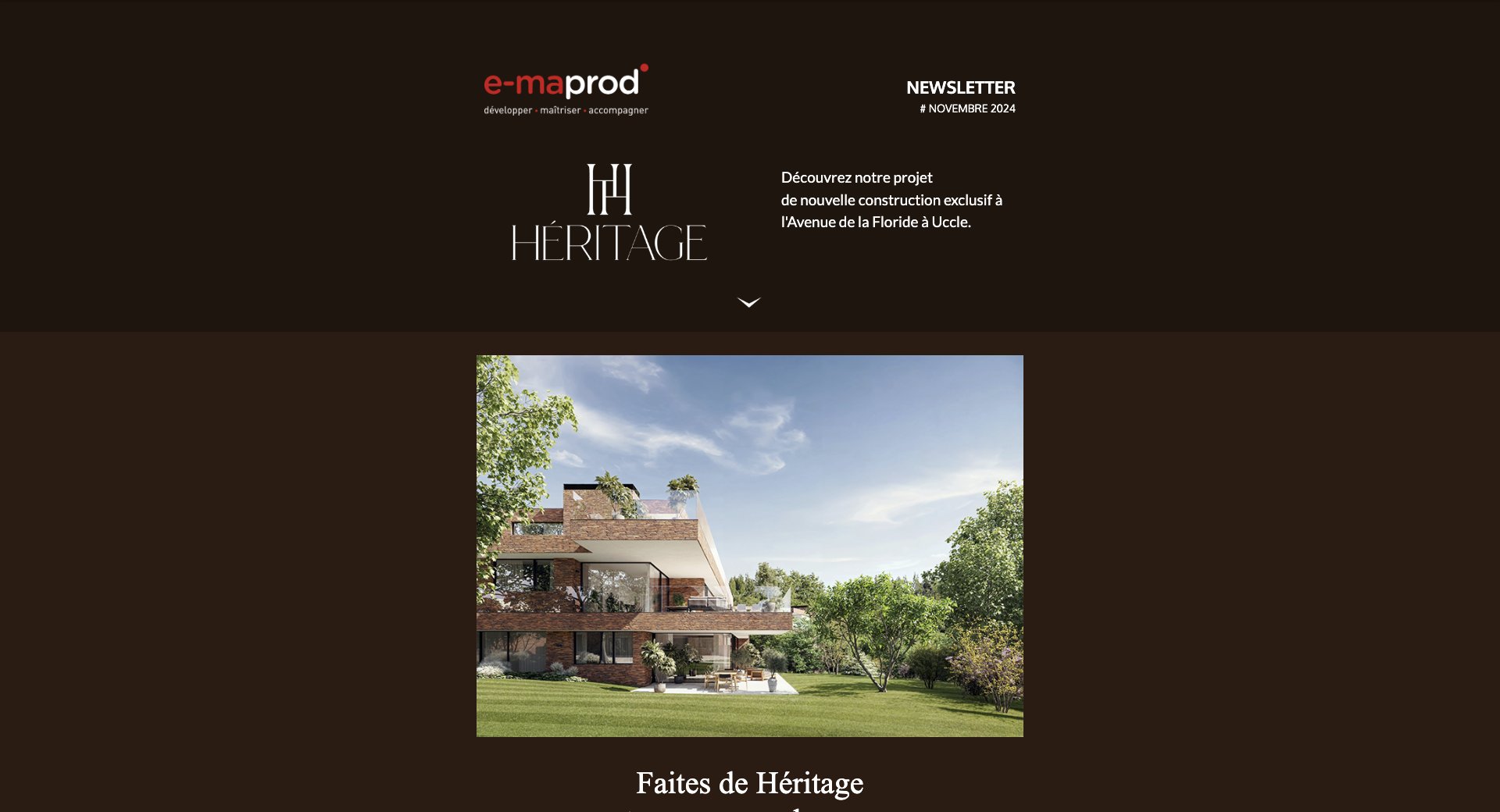 Héritage – neuf appartements de luxe signés Marc Corbiau — capture intégrale de la newsletter
