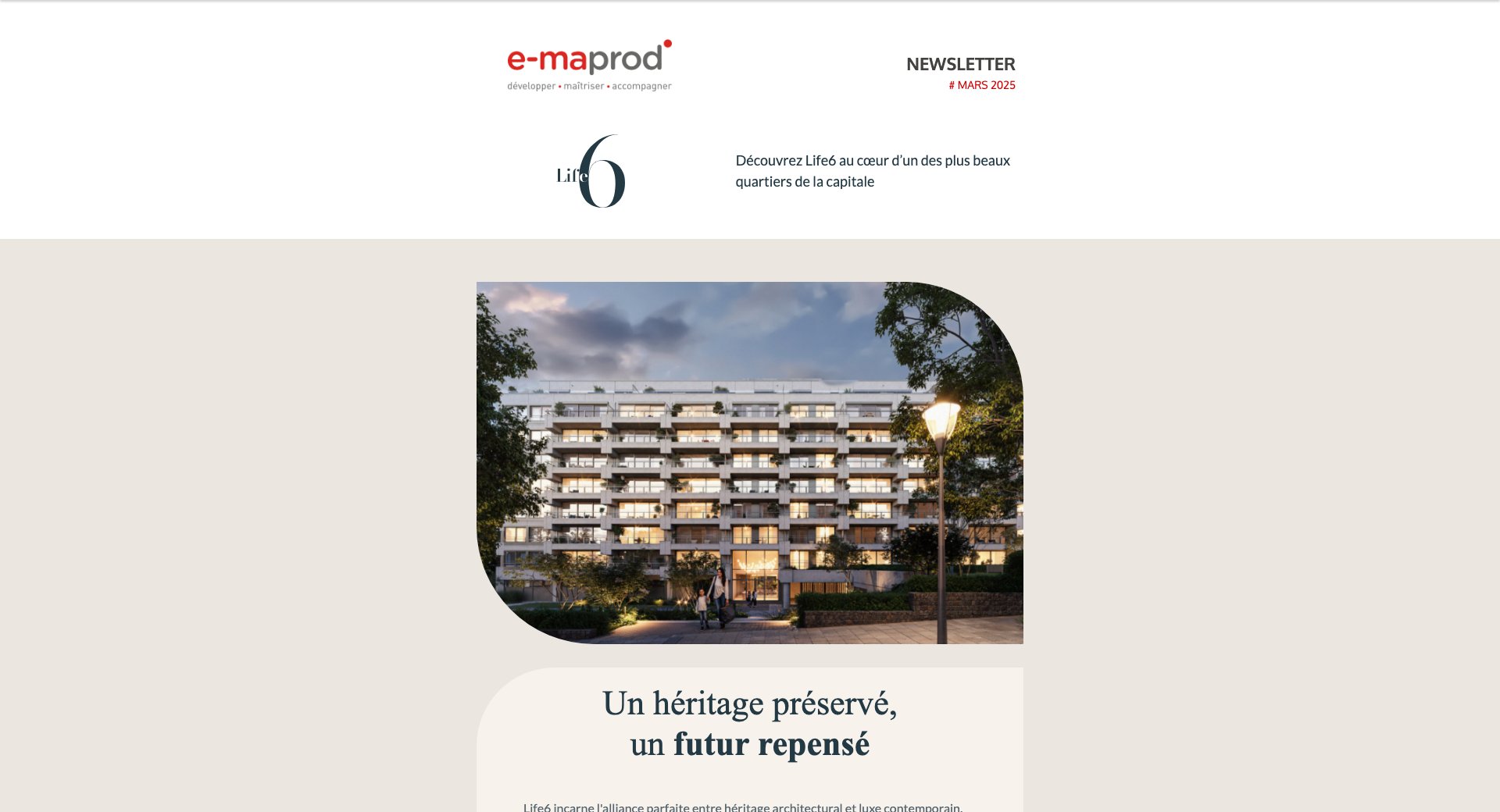 Life6 – le brutalisme magnifié à Uccle — capture intégrale de la newsletter