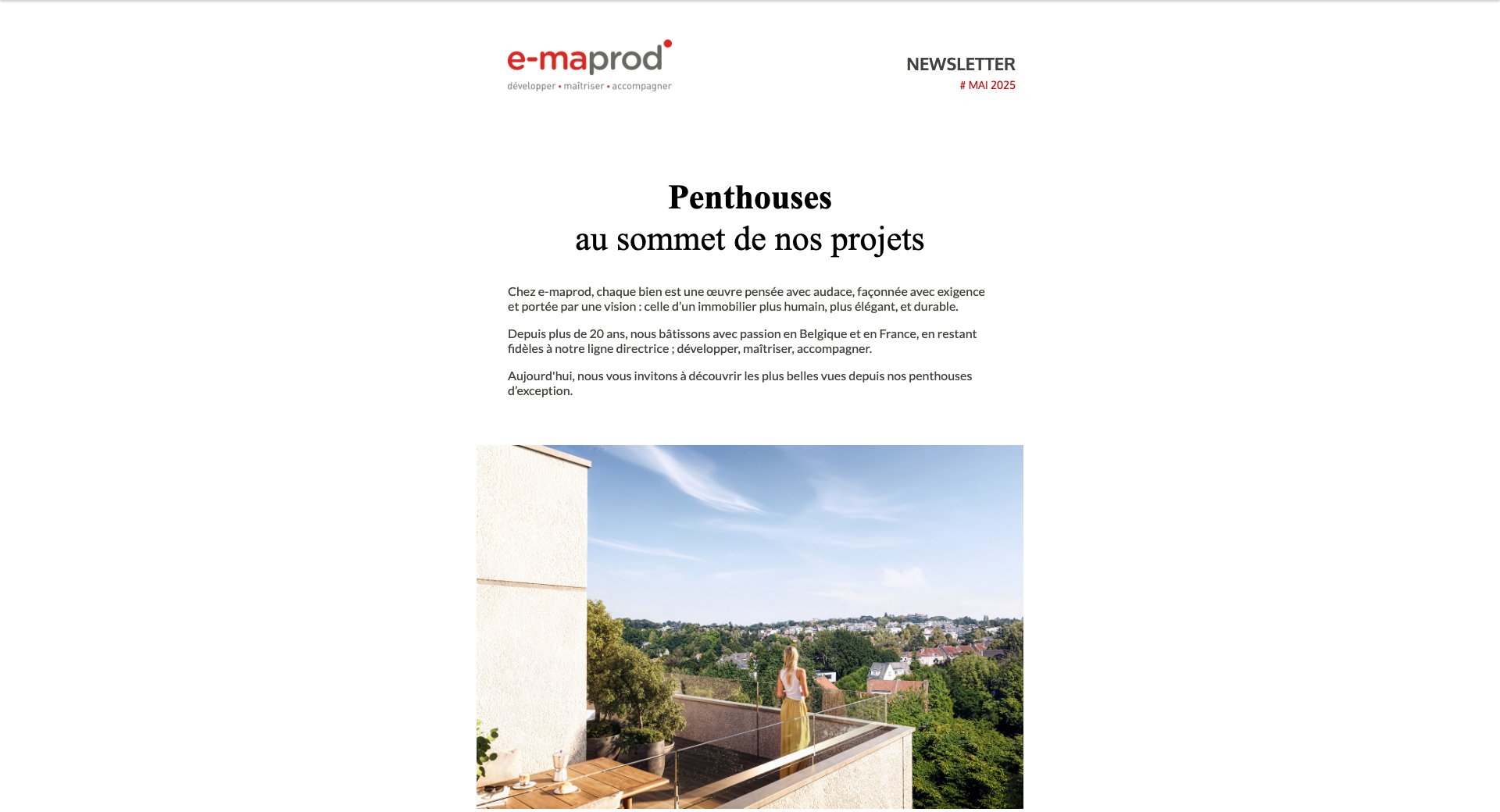 Au sommet de nos projets – focus penthouses — capture intégrale de la newsletter