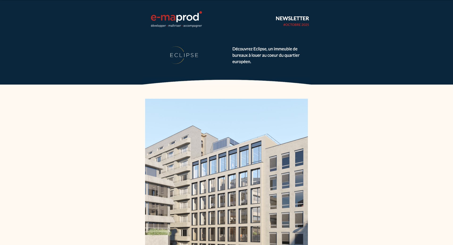 Eclipse – un immeuble de bureaux à louer au cœur du quartier européen — capture intégrale de la newsletter