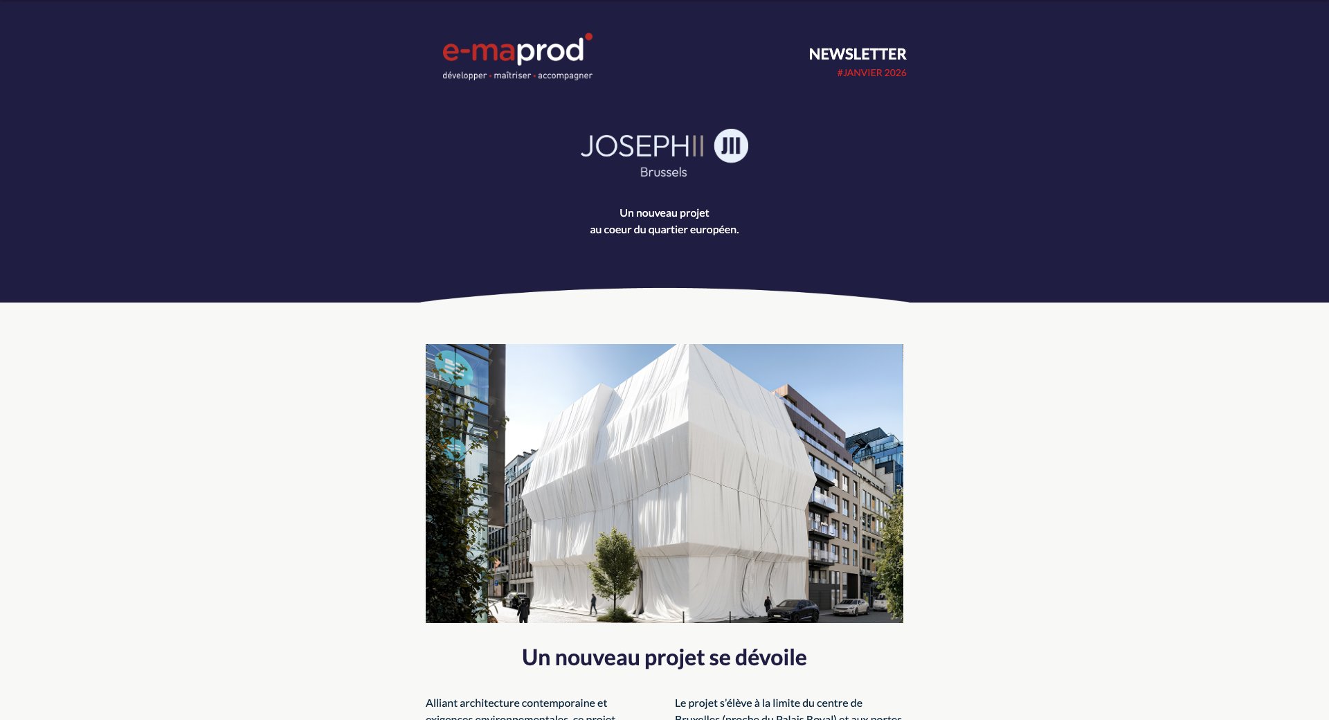 Joseph II – un nouveau projet au cœur du quartier européen — capture intégrale de la newsletter