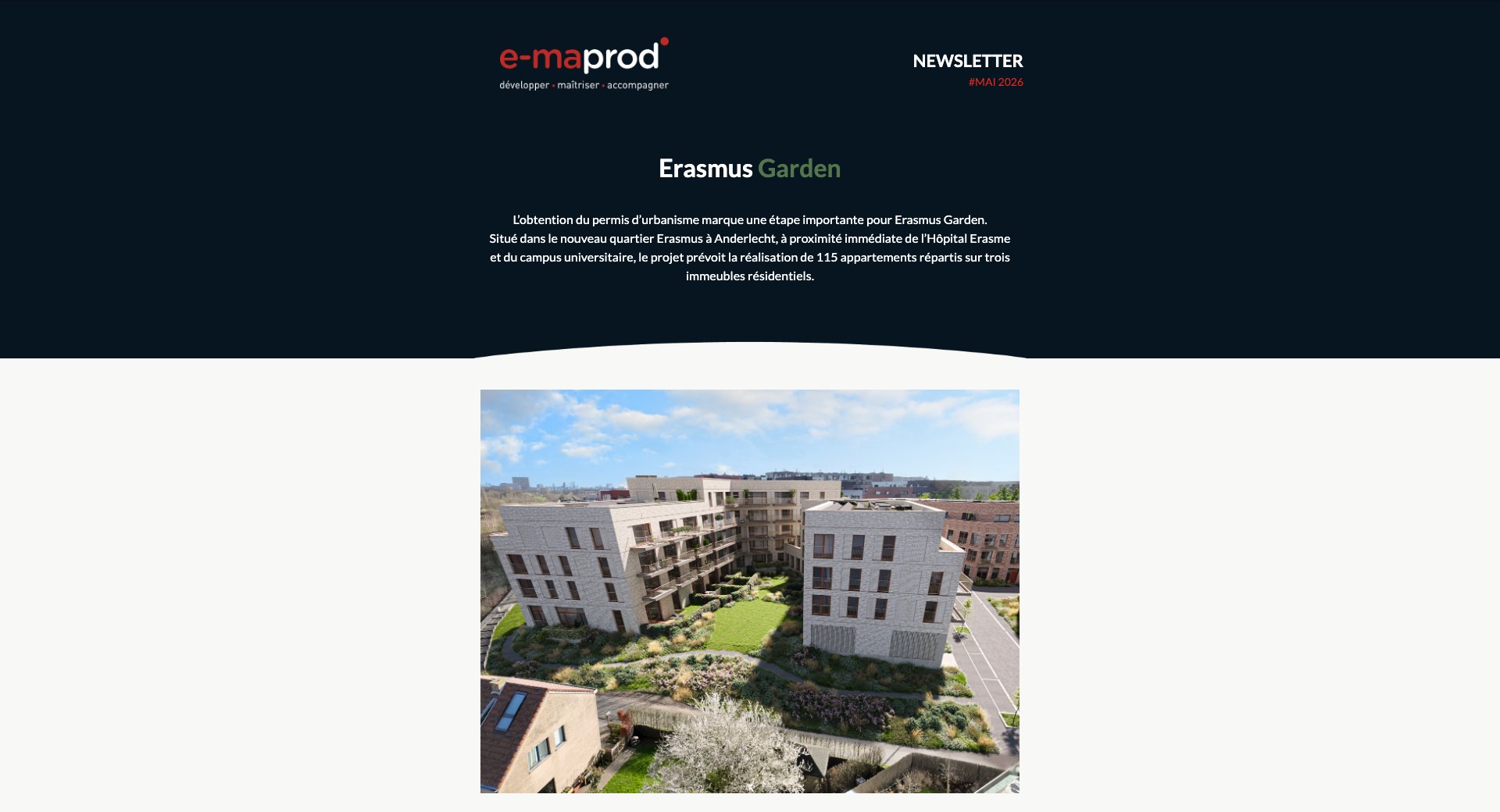 Erasmus Garden – permis d&rsquo;urbanisme obtenu — capture intégrale de la newsletter