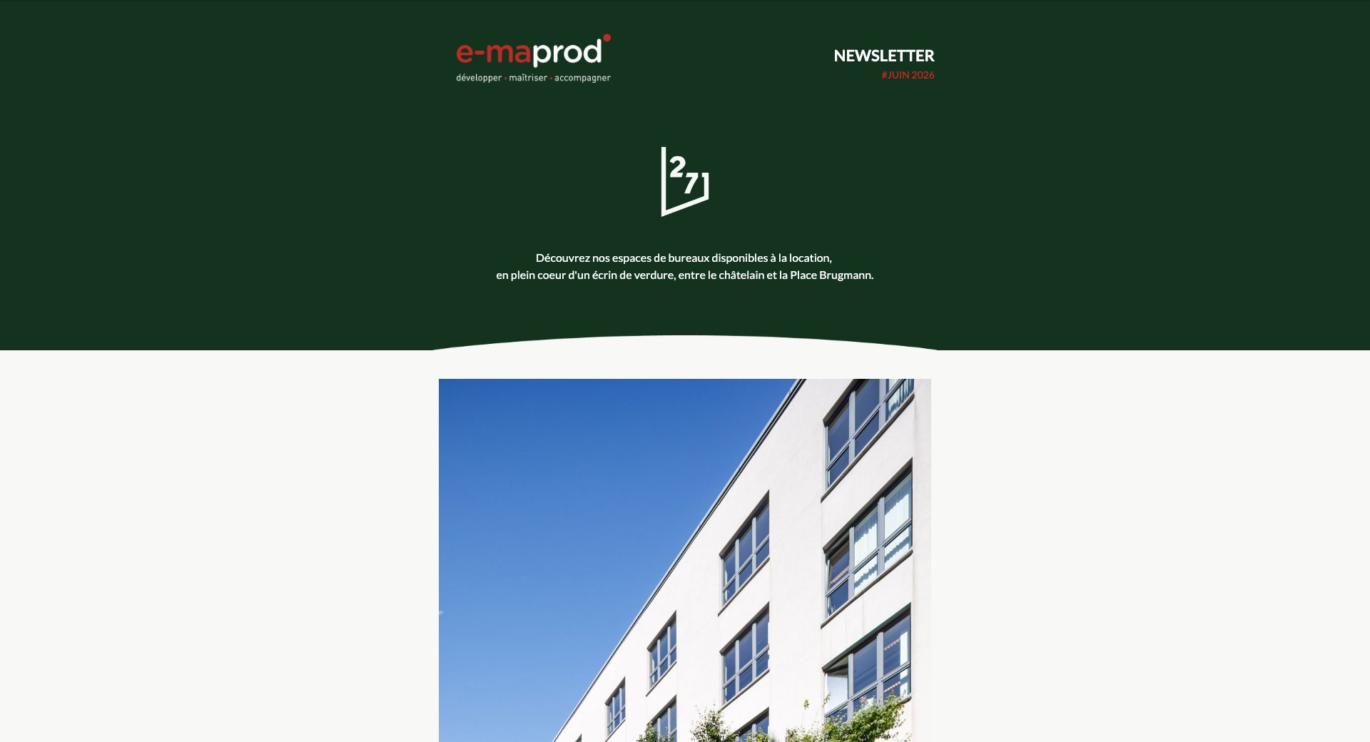 B27 – nos espaces disponibles à la location — capture intégrale de la newsletter
