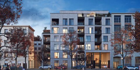 Façade contemporaine du projet UniQ, Bruxelles